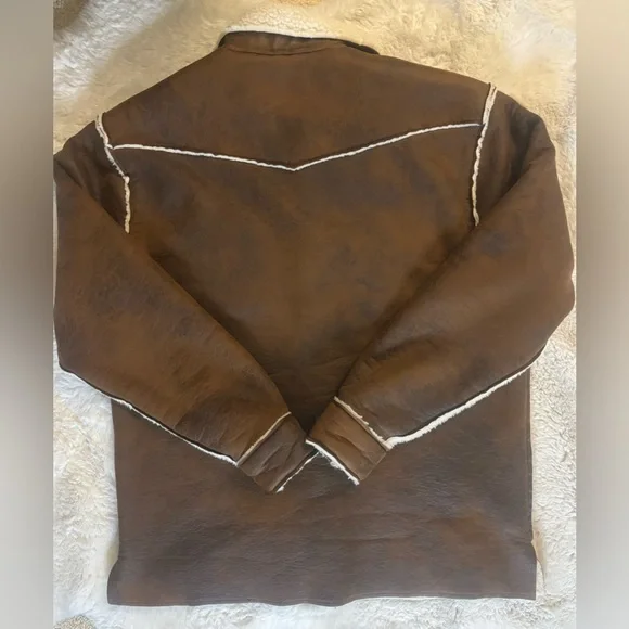 TRU GRIT VINTAGE WASHED BROWN SHERPA BUTTON JACKET SHACKET SIZE: MEDIUM - Picture 2 of 4